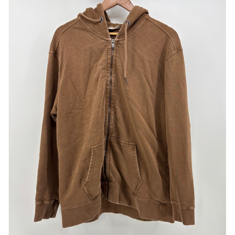 ROWM Zip Up Hoodie Men's XL Brown Cotton Long Sleeve Faded Wash